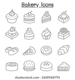 Bakery and Pastry icon set in thin line style