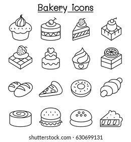 Bakery & Pastry icon set in thin line style