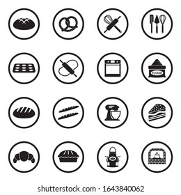 Bakery And Pastry Icons. Black Flat Design In Circle. Vector Illustration.