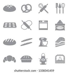 Bakery And Pastry Icons. Gray Flat Design. Vector Illustration. 