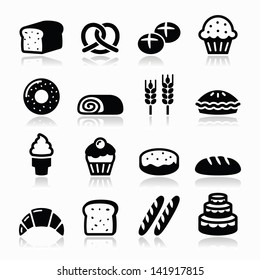 Bakery, Pastry Icons Set - Bread, Donut, Cake, Cupcake