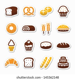 Bakery, pastry icons set - bread, donut, cake, cupcake