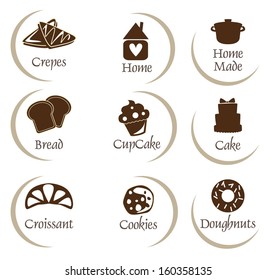 Bakery, pastry icons set - bread, donut, cake, cupcake