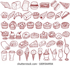 bakery, pastry icons set. doodle.