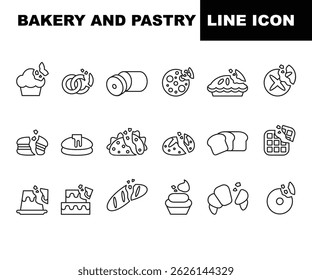 Padaria e pastelaria linha ícone conjunto. Conjunto de ícone de padaria melhor para logotipo culinário e alimentar.
