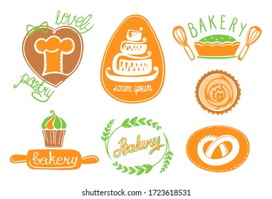 Bakery and pastry logo collection, hand drawn vector illustration