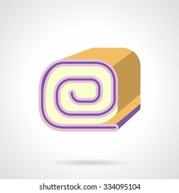 Bakery and pastry menu. Swirl biscuit roll with berry jam. Flat color style vector icon. Single element of web design for site or mobile app.