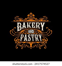 Panadería y pastelería Concepto vintage de logotipo ornamental para comida y bebida en restaurantes