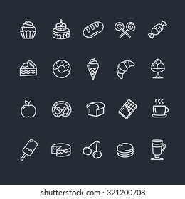 Bakery and Pastry Outline Icons Set Isolated On Black Background. Can Be Used for Your Design. Vector illustration