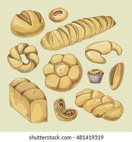 Bakery and pastry products icons set