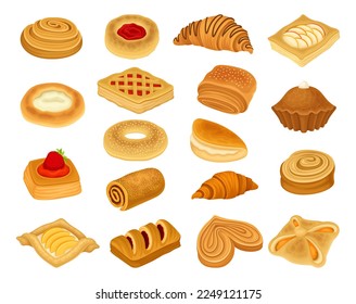 Bakery and Pastry Products with Sweet Buns with Filling Big Vector Set