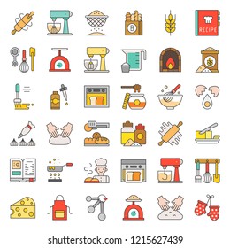 bakery and pastry shop related flat design icon set editable stroke.