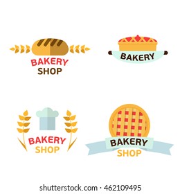Bakery or pastry shop sign with round loaves of wheat bread and sweet pie