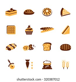 Bakery, pastry and bakery tool icons set.