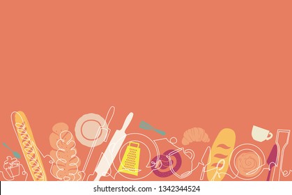 Bakery Pattern. Background with Baking Products and Utensils. Vector 
illustration.