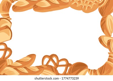 Bakery pattern with different breads flat vector illustration in white background