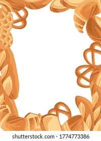 Bakery pattern with different breads flat vector illustration in white background