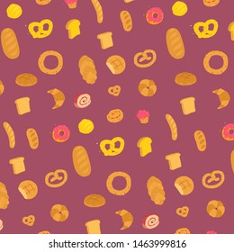 Bakery pattern. Vector. Characters with legs. Ornament for the site. Delivery of fresh bakery and confectionery. Pattern for paper and packaging. Bakery and shop.