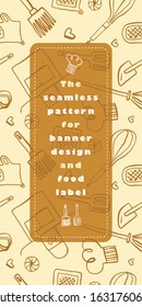 Bakery patterns and baking seamless doodle background for restaurant banner. Outline illustrations. Line bakery icons for logo of cooking class.  Cooking food pattern. Trendy bakehouse emblem.