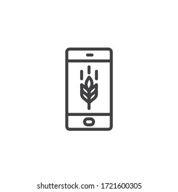 Bakery phone call line icon. linear style sign for mobile concept and web design. Mobile phone with Wheat outline vector icon. Symbol, logo illustration. Vector graphics