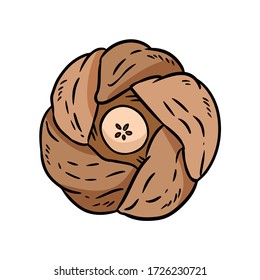 Bakery pie with apple slice icon. Freshly baked bread doodle isolated on white background. Vector hand drawn illustration image.