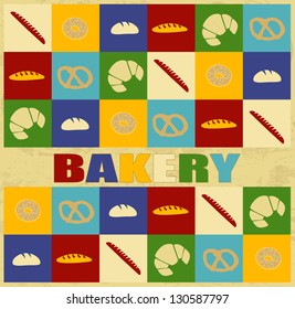 Bakery poster with bakery icons over vintage background, vector illustration