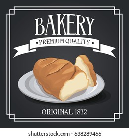 bakery premium quality shop design elements, rye and wheat bread, decorative cereal ribbon banner