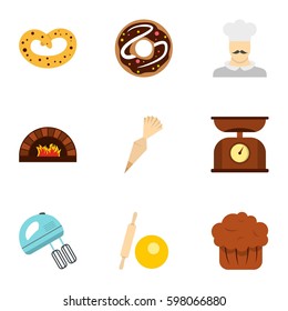 Bakery process icons set. Flat illustration of 9 bakery process vector icons for web