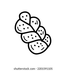 Bakery product challah doodle vector illustration. Simple hand drawn Jewish bread with sesame in cartoon outline style for bakery shop logo, design, sign, symbol, icon, emblem, label, pictogram