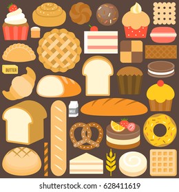 bakery product icon set in flat design vector