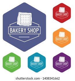 Bakery product icons vector colorful hexahedron set collection isolated on white 