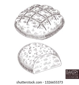 bakery product isolated on white background. Hand drawn bread food illustration. 