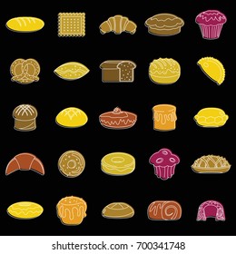 Bakery product set doodle vector illustration for design and web isolated on black background. Bakery product vector object for labels, logos and advertising