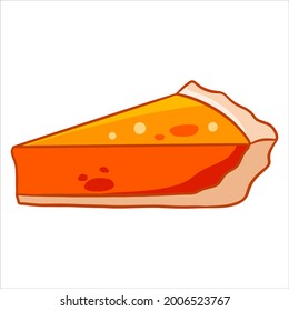 Bakery products. An appetizing sliced piece of pumpkin pie. Cartoon style. Vector illustration for design and decoration.