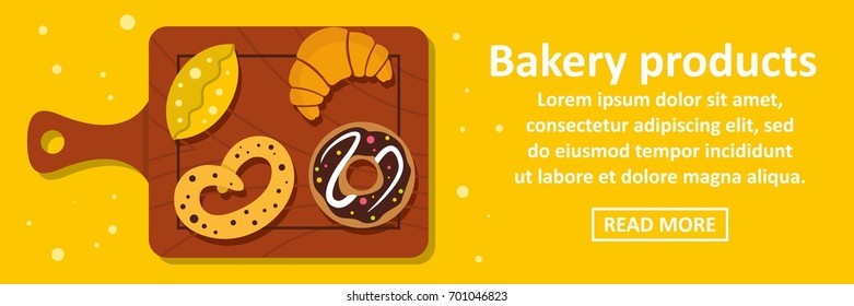 Bakery products banner horizontal concept. Flat illustration of bakery products banner horizontal vector concept for web