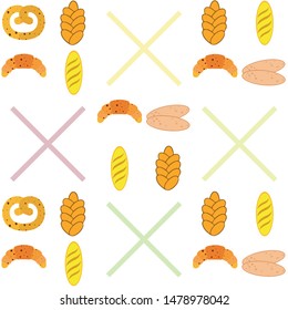 Bakery products banner, vector illustration. Wheat bread, pretzel, ciabatta, croissant, french baguette
