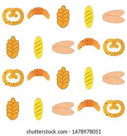 Bakery products banner, vector illustration. Wheat bread, pretzel, ciabatta, croissant, french baguette