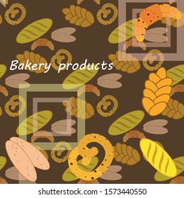 Bakery products banner, vector illustration. Wheat bread, pretzel, ciabatta, croissant, french baguette