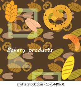 Bakery products banner, vector illustration. Wheat bread, pretzel, ciabatta, croissant, french baguette