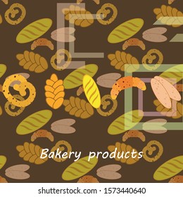 Bakery products banner, vector illustration. Wheat bread, pretzel, ciabatta, croissant, french baguette