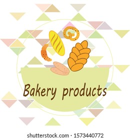 Bakery products banner, vector illustration. Wheat bread, pretzel, ciabatta, croissant, french baguette