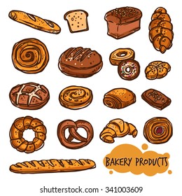 Bakery Products. Bread Color Sketch Set