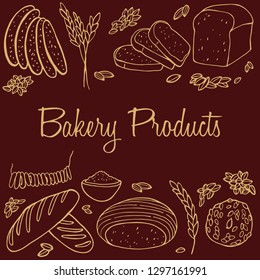 Bakery products bread drying grain wheat vector hand drawing