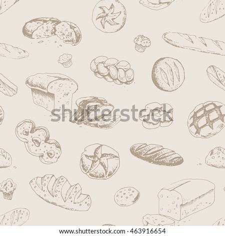 Bakery Products Bread Seamless Patterns Isolated Stock Vector