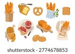 Bakery products and bread set flat vector illustration
