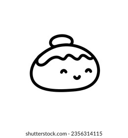 Bakery products. Bun with butter. Cute smiling bun. Loaf of bread. Food baked. Bread bakery. Vector illustration food in doodle style