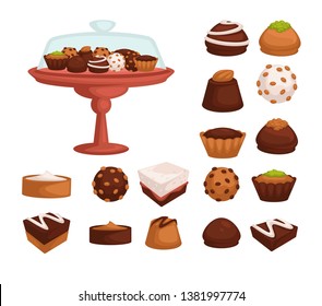 Bakery products cakes and cookies or candies with chocolate or cream  