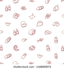 Bakery products, Cheeses, Japanese food, Seafood and Table setting set. Background for printing, design, web. Usable as icons. Seamless. Color.