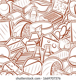 Bakery products, Cheeses and Japanese food pattern. Background for printing, design, web. Seamless. Binary color.