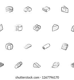 Bakery products and Cheeses set. Background for printing, design, web. Usable as icons. Seamless. Monochrome binary, black and white.